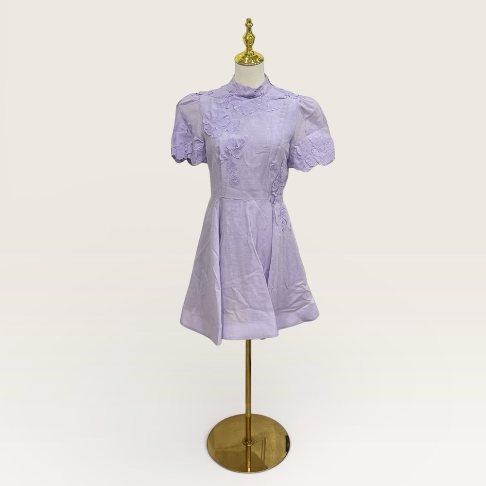 Antonio Melani Iris Linen Floral Appliqué Mockneck Mini Dress Lavender NWT $299 - Picture 2 of 13